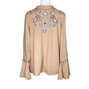 M&S Collection Embroidered Bell Sleeve Blouse Light Copper Tan UK10/US6 Western